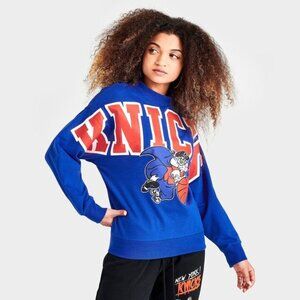 Mitchell & Ness Womens Knicks Hardwood Classics Blue Crewneck Sweatshirt NBA Gra